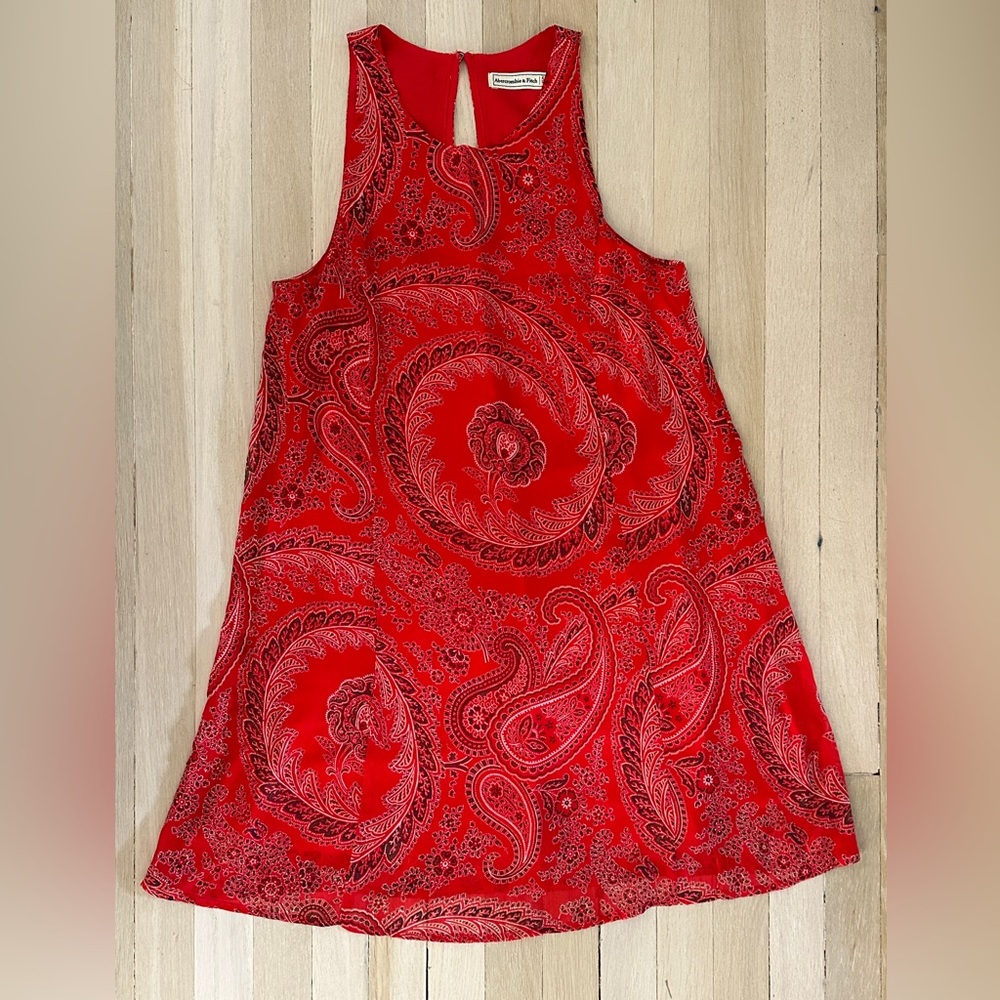 Abercrombie & Fitch Red Paisley Chiffon Swing Dress Size Small Tall ST